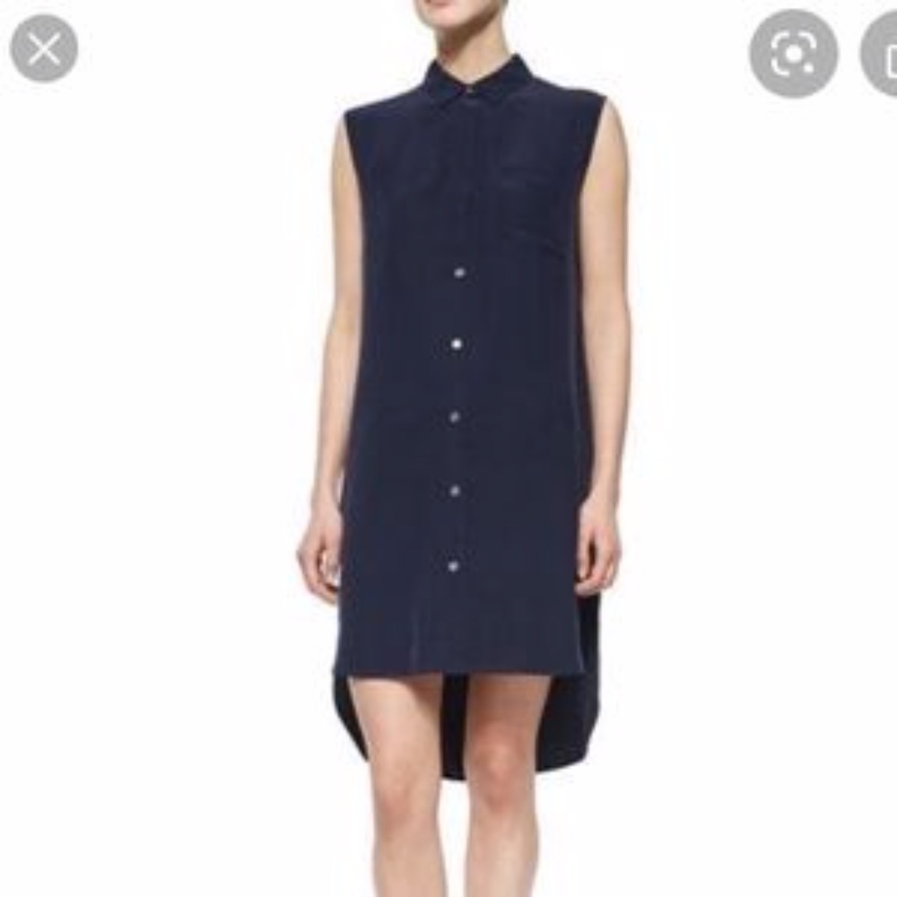 Frame blue silk navy sleeveless shirt dress button down - Picture 11 of 11